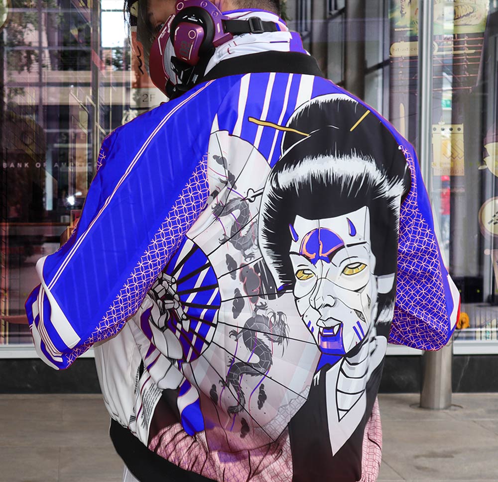 Cyber Geisha Men's Bomber Jacket Blue