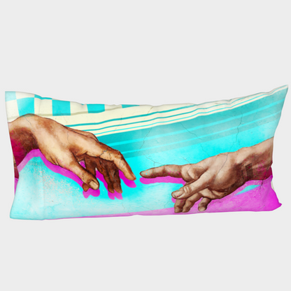 Adam and God hands pillow case