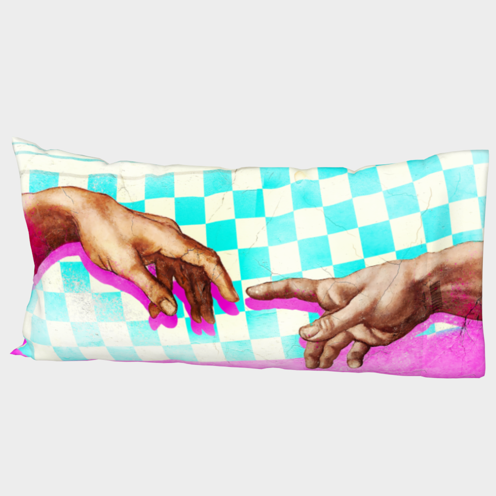 Adam and God hands pillow case