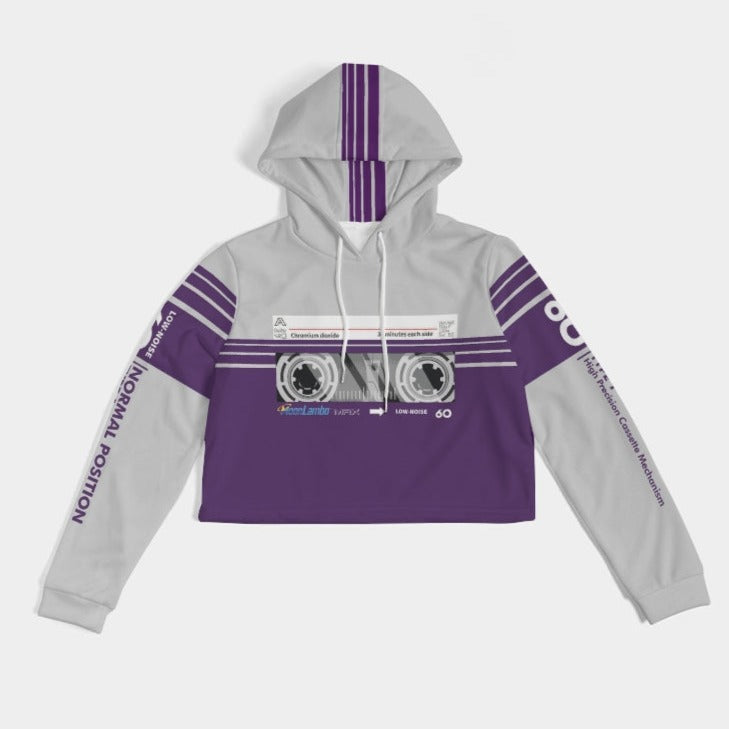 Ladies Cassette Throwback Cropped Hoodie-Purple